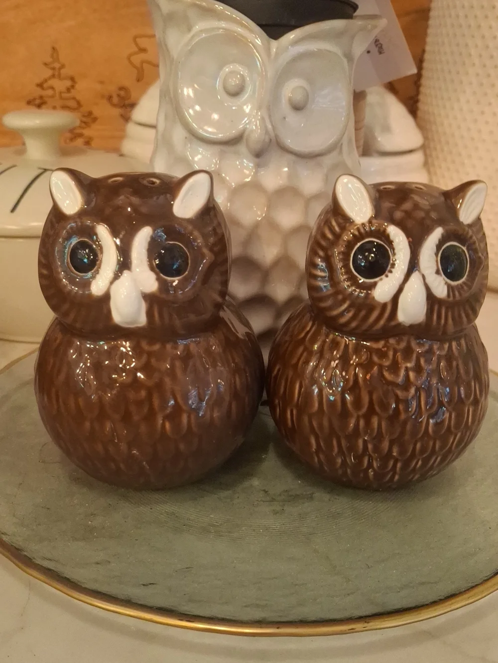 Brown Ceramic Owl Salt & Pepper Shakers